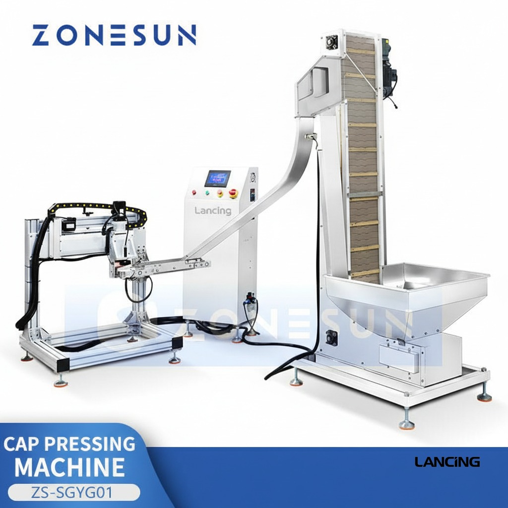 Automatic Cup Lid Pressing Machine with Cap Elevator Yogurt Cup Pressing Machine view 2